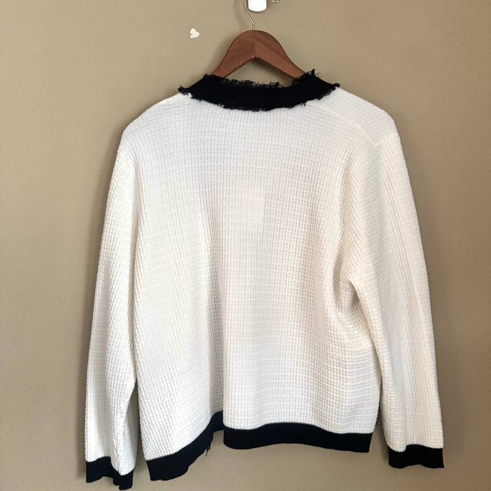 Adrianna Papell Frayed Edge Button Front Colorblock Cardigan Cream XL NWT - Picture 6 of 6